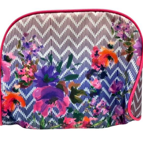 Floral Zigzag Cosmetic Bag With Pink Trim 2c - Picture 4 of 8